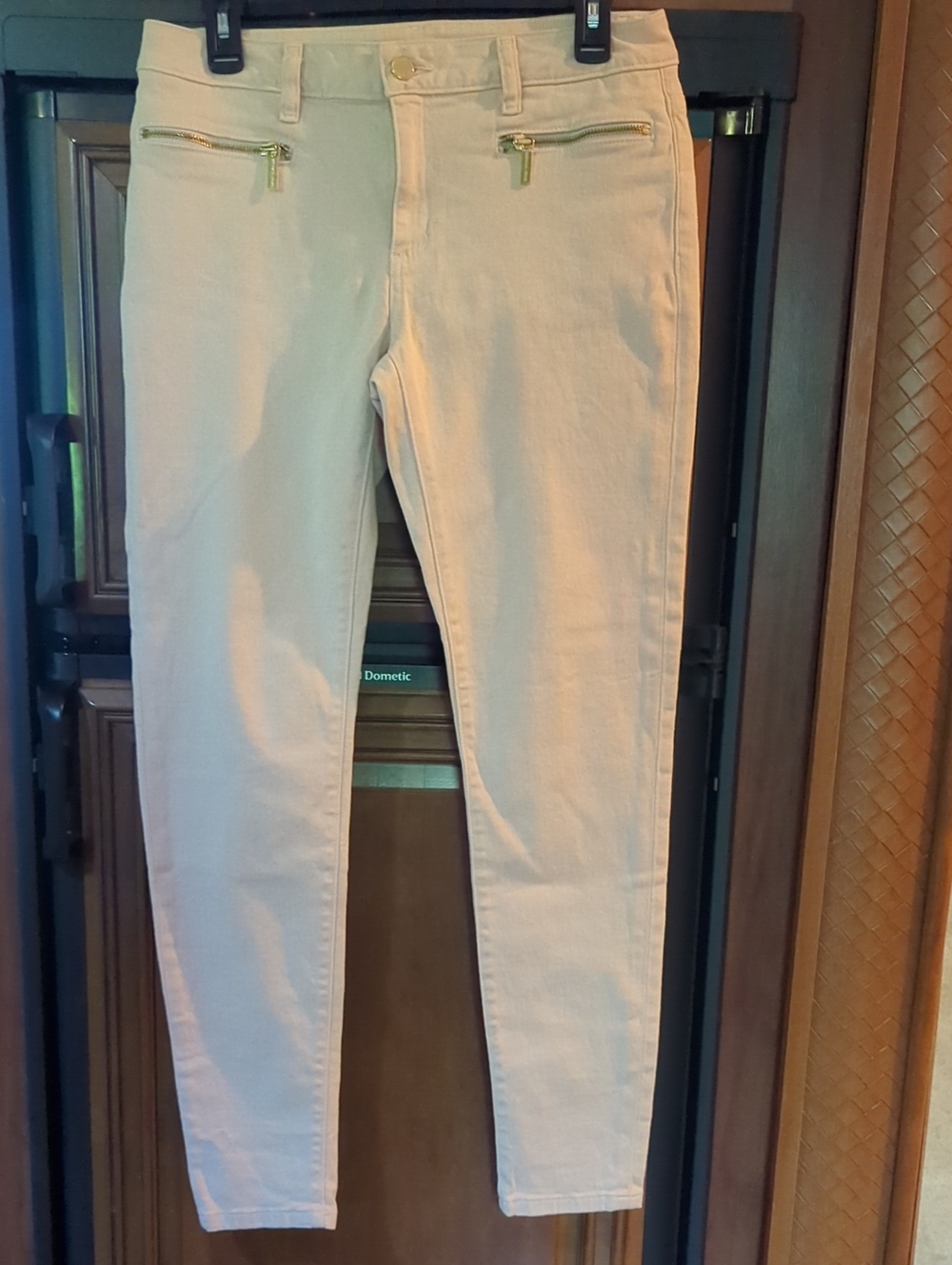 Michael Kors Pink Skinny Jeans with Gold Zipper Details